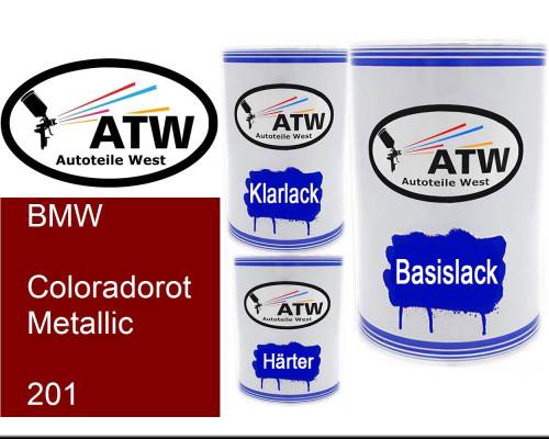 BMW, Coloradorot Metallic, 201: 500ml Lackdose + 500ml Klarlack + 250ml Härter - Set, von ATW Autoteile West.